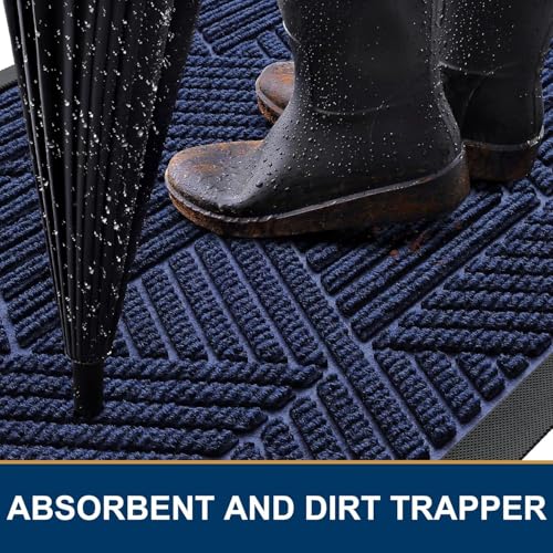 Smiry Front Door Mat Outside Entrance, Heavy Duty Sturdy Natural Rubber Doormat, Trap Dirt and Moisture, Easy Clean Low Profile Welcome Floor Mats for Indoor Outdoor Entry, 71x47 Inch, Navy Blue