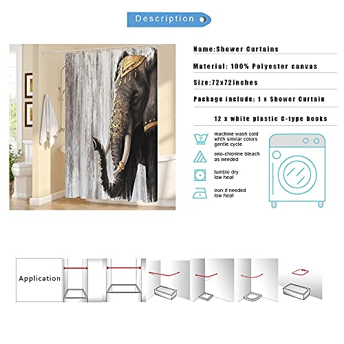 Lukuy Elephant Shower Curtain Fabric African Wild Animal Oil Painting Bath Curtain Vintage Indian Ethnic Bathroom Decor Set With Hooks 72X72Inch #TOP5