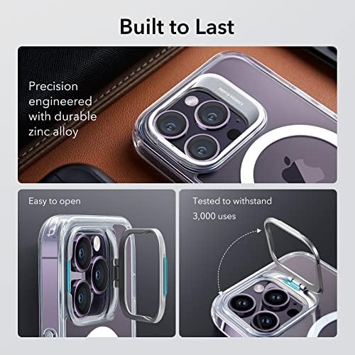 ESR Classic Kickstand Case with HaloLock Compatible with iPhone 14 Pro Case, MagSafe-Compatible Case with Stand, Military-Grade Protection, Built-In Camera Ring Stand, Scratch-Resistant Back, Clear