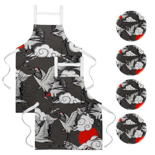 Tablier de cuisine japonais lot de 2 grues pour cuisiner patisser et nettoyer la maison avec style