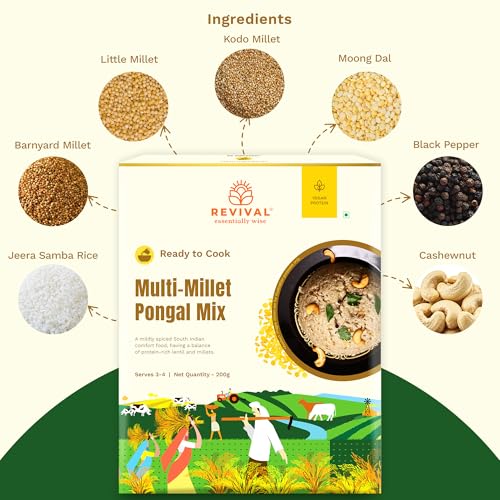 Image of Revival Multi-Millet Pongal Mix - Pack of 2 (200g Each) | Instant South Indian Breakfast | High in Fiber & Protein | Gluten-Free | Made with Authentic Spices | Quick & Easy to Prepare