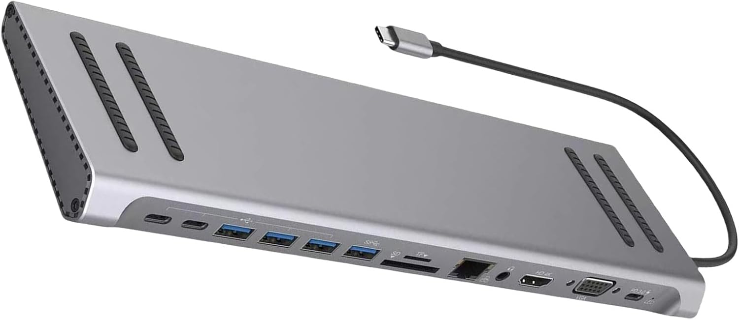 Docking Station USB C 14 en 1 para Laptops con HDMI, VGA, Ethernet