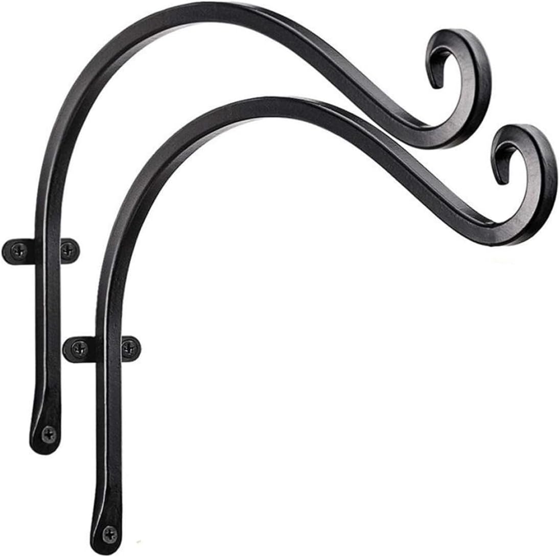 Brackets for Hanging Basket Hanging Basket Bracket (12 Inch/2pcs) Wall Hooks Outdoor for Flower Bird Feeder and Plants, Black