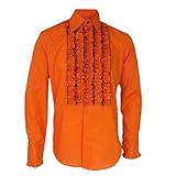 Chenaski Mens Ruffle Ruche Frill Dinner Tuxedo 70s Shirt Orange/Brown L