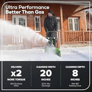 Greenworks 40V 20" Brushless Cordless Snow Blower Thrower, Led Lights&180° Adjustable Chute, 10" Clearing Depth&25ft Throw Distance, Electric Snow Removal Tool for Driveway Sidewalk Patio (Tool Only)