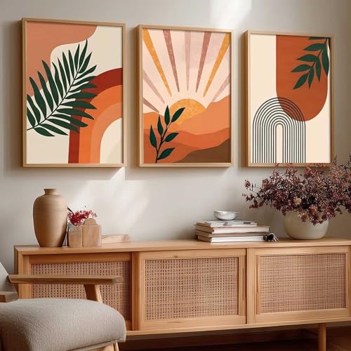 Image of kotart Home Decor Boho Painting Decorative Wall Art poster With Frame For Living Room Bed Room Hotel Wall Decor Digital Reprint Set of 3 (13X17 inch)