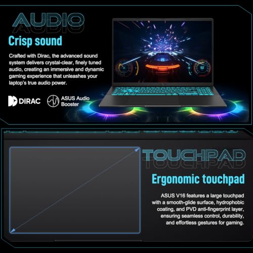 Image of ASUS V16 RTX 5070 Intel Core 7 240H 32GB DDR5 1TB SSD Gaming Laptop | 16 inch WUXGA 144Hz 16:10 Display, Turbo Blue Backlit KB, Numeric Keypad, HDMI, Windows 11 Home, w /bundle
