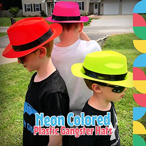 Neon Gangster Hats 24 Assorted Colors Plastic Fedora Dress Up Party Favor Hats Holiday Costume Accessory #TOP2