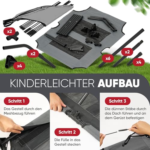 Deuline Hundeliege mit Dach erhöhtes Hundebett Garten Outdoor Haustierliege L-91x76x18/90cm GRAU 520082