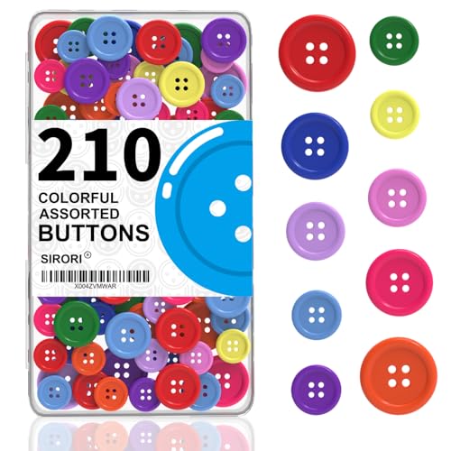 210 pcs Assorted Buttons for Crafts 4 Sizes Buttons for Clothes Button for Sewing Colorful Cute Craft Buttons
