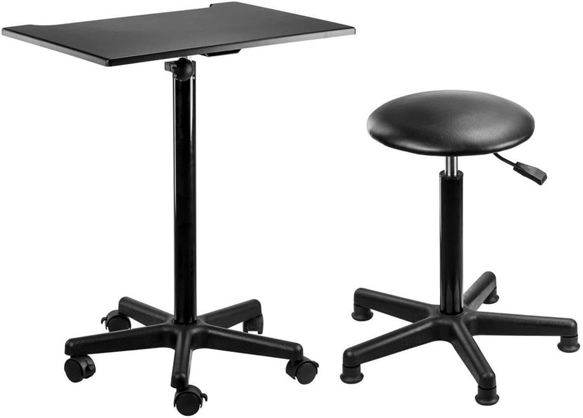 Flashpoint Photography Posing Table and Posing Stool Kit for Home, Studio & On-Location Use, Easy Height Adjustment for Table 28-48" & for Stool 20-30", Reflection-Free Matte Black Finish Table Top