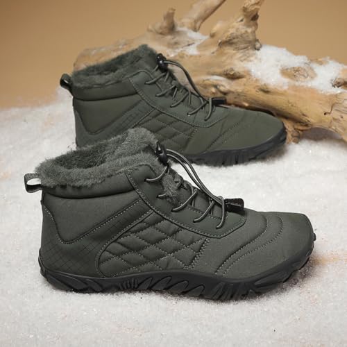 Image of Winter Footwear Barefoot Shoes Women Men Zero Drop Barefoot Hiking Boots Slip On Warm Waterproof Snow Boot Minimalist Wide Toe Ankle Booties Five Finger Hike Shoes Outdoor