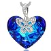 J.NINA "Butterfly Love" Made with Bermuda Blue Swarovski Crystal Heart Design Women Jewelry Pendant Necklace