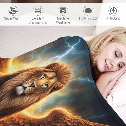 Manta de cama de franela para ver televisión en el sofá con diseño de león 6