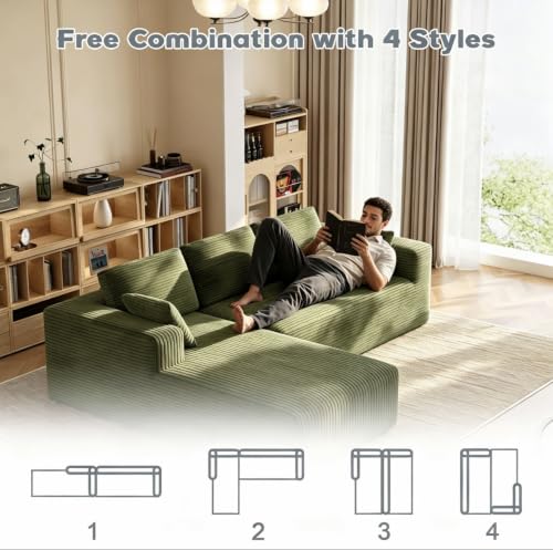 Image of 93 inch L-Shaped Modular Sectional Sofa with Chaise, Boneless Corduroy Cloud Couch with Deep Seat and Oversized Comfort, Flexible Module Combination for Living Room, No Assembly Required