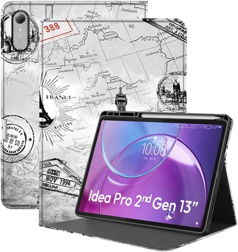 Image of Robustrion Case for Lenovo Idea Tab Pro 2nd Gen 13 inch Cover Case with [Pencil Holder], Folio Flip Cover for Lenovo Idea Tab Pro 2nd Gen Cover 13 inch [Auto Sleep Wake Support] - Eiffel