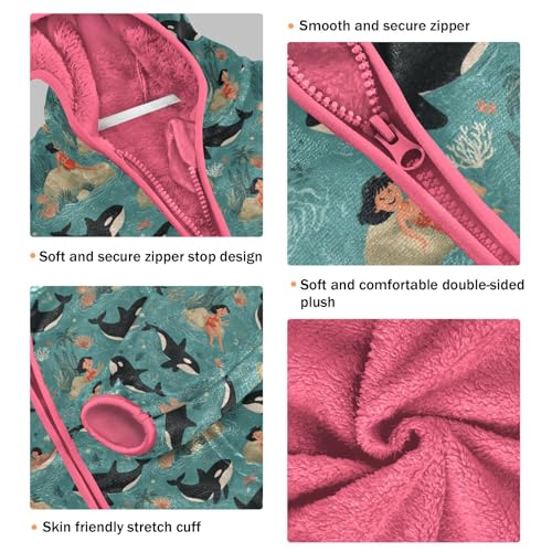 Orca Toddler Fleece Jacket Baby Girls Hooded Zipper Long Sleeve Thick Warm Outerwear 3-10 Years3