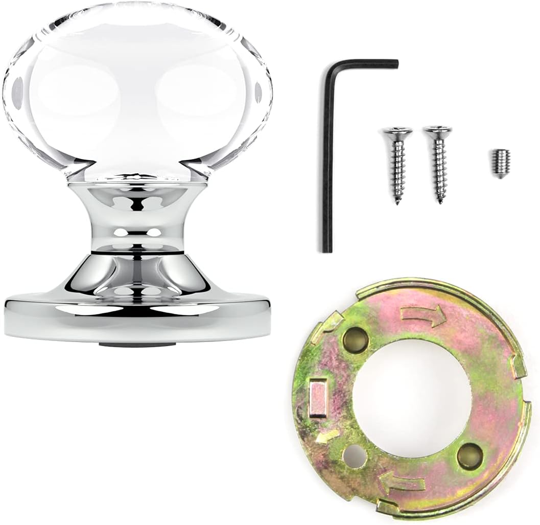 (3 Pack) Dummy Oval Egg Crystal Door Knobs Chrome Round Rosette