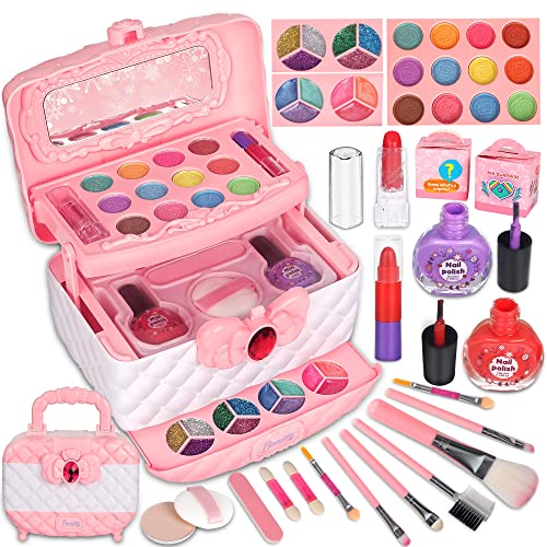 Kids Makeup Kit for Girl Toys 42 Pcs Washable Toddler Makeup Kit, Girls Toys Real Cosmetic Makeup Set, Safe & Non-Toxic…
