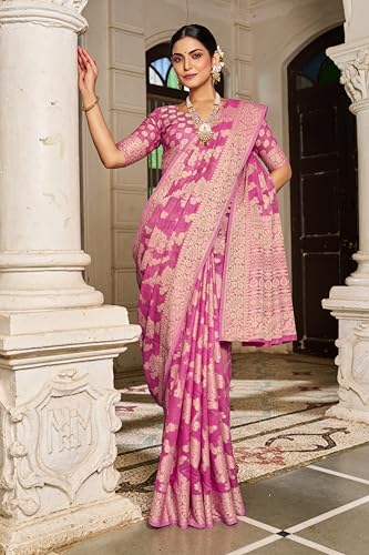 Image of MADHUHANSH Women's Cotton Linen Saree with Unstitched Blouse Piece and Floral Printed Pattern | Women Saree for Special Occasion | Stylish Modern Sarees