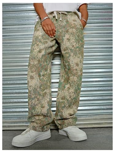 Verdusa Men's Boho Floral Print Casual Pants Grunge Straight Leg Long Trousers4