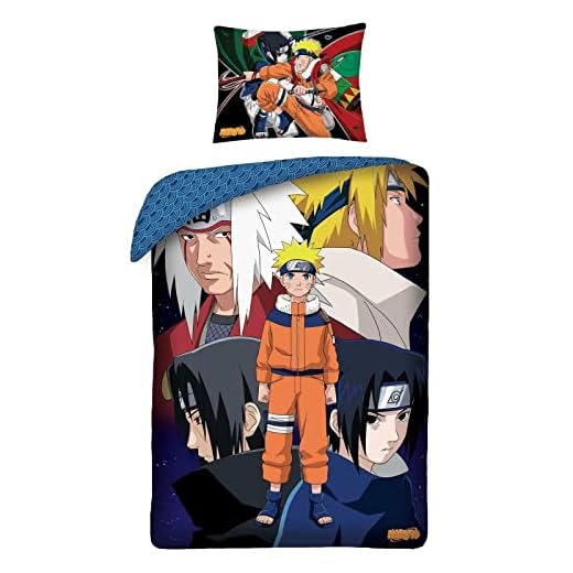 Halantex Naruto Uzumaki - Juego de Funda de edredón de 140 x 200 cm y Funda de Almohada de 65 x 65 cm, 100% algodón