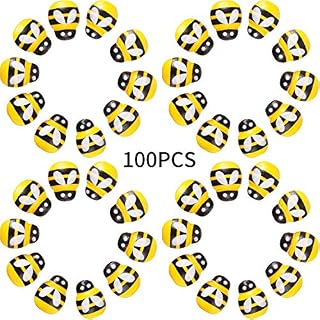 100 Pieces Tiny Wooden Bee Self Adhesive Bee Wooden Bee Wooden Stickers Bee for Embellish, Card Making, Decoration, Yellow