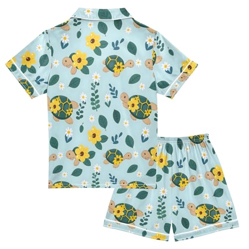 Cute Floral Turtle Pajamas Set Summer Button Down Sleepwear Pjs Sets Comfy Loungewear2