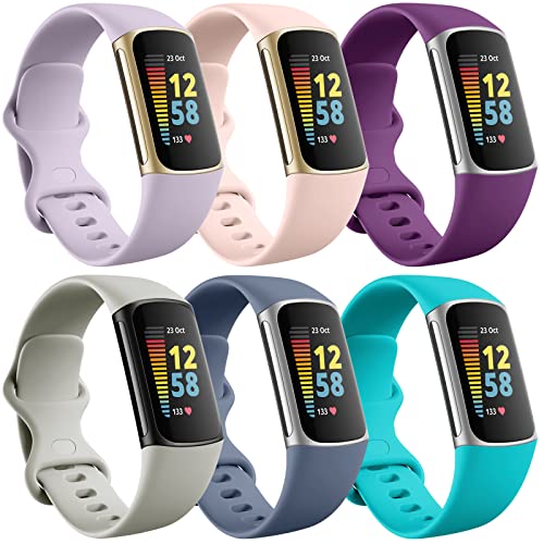 Ouwegaga Pulseira compatível com Fitbit Charge 5 pulseiras femininas masculinas, macias, flexíveis e