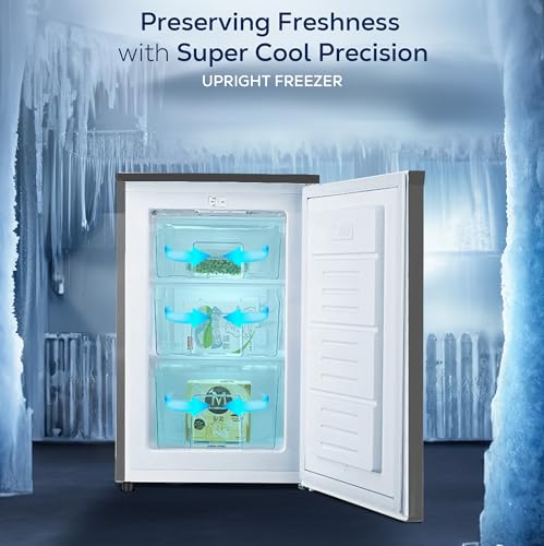 بمباني فريزر عمودي 120 لتر - باب واحد، 3 ادراج، تحكم ميكانيكي في درجة الحرارة، باب قابل للقفل، لمسة نهائية من الاينوكس الداكن - BUF245SNI