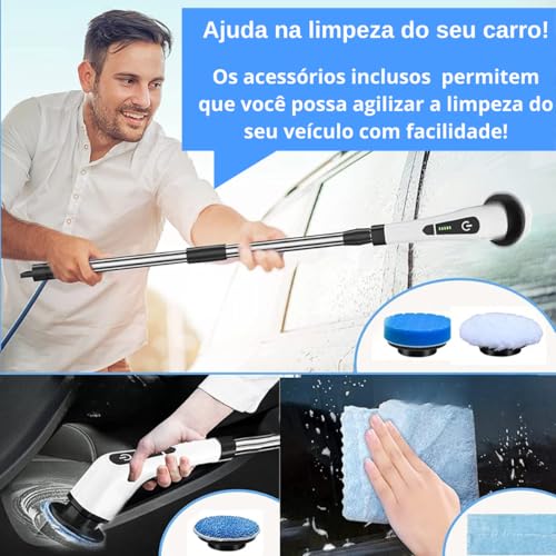 Esfregão Elétrico de Limpeza Multifuncional Escova Rotativa Sem Fio 9 Em 1 Elétrica P/Casa Multiuso