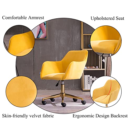 Yoluckea Modern Velvet Home Office Chair, Adjustable Swivel Office Chair For Living Room, Cute Desk Chair For Teen Girl, Upholstered Task Chair Accent Chair Executive Chair Vanity Desk Chair (Yellow) #TOP5