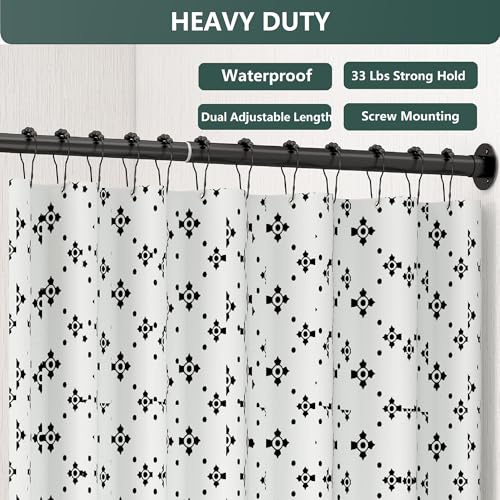 Duschvorhangstange L Form, [62-122 cm] × [62-122 cm] Verstellbare Duschstange Ecke, Duschvorhang Halterung mit 12 ringen & Deckenstütze für Badewanne/Badezimmer, Bohr-Montage Erforderlich (Schwarz)