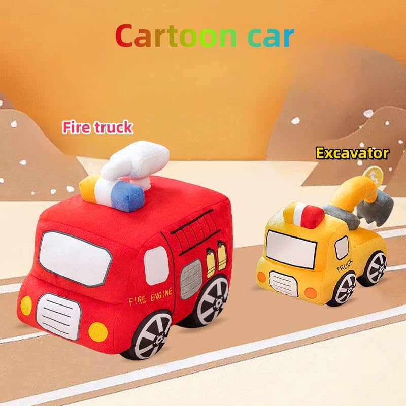 Image of Car Plush Toy Soft Stuffed Car Plush Pillow Toy CuteTractor Cartoon Throw Pillow Plushie Gifts for Kids Birthday Christmas Party (Fire Truck)