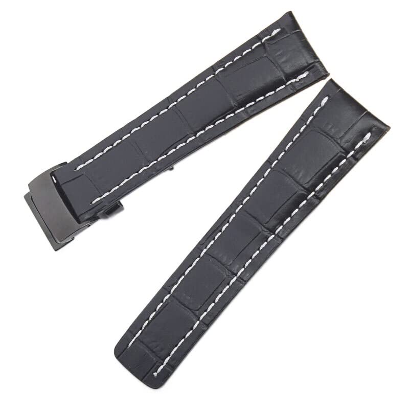 22 24mm Vera Pelle Di Bambù Texture Cinturino Per Breitling Nero Blu Morbido Fibbia Fibbia Fibbia