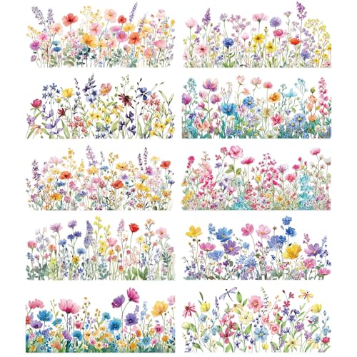 CRASHOT UV DTF Cup Wrap - 10 Sheet Flower UV DTF Transfer Stickers, Floral Flower Wraps for Glass, Botanical Waterproof Decals, DIY Crafts for Nature Lovers Gardeners