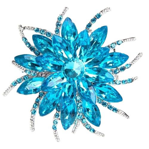 Wanheart Sunflower Brooch Pin for Women, Large Blue Rhinestone Crystal
