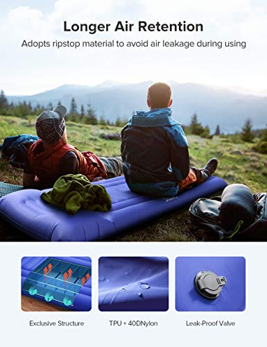 Sable Camping Sleeping Pad/Mat, Most Comfortable Camp Sleep Air Mattress with Built-in Pillow & Pump, Insulated & Ultralight, Compact Portable Fast Inflatable for Backpacking Hiking Tent, 5R-Value - Thumbnail 2