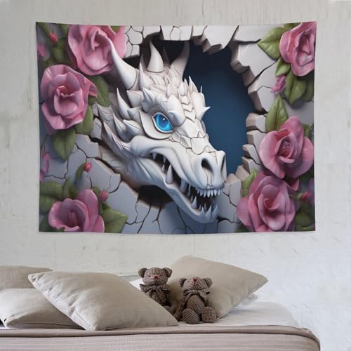 Grande tapisserie murale dragon 150x200cm, décoration textile légère