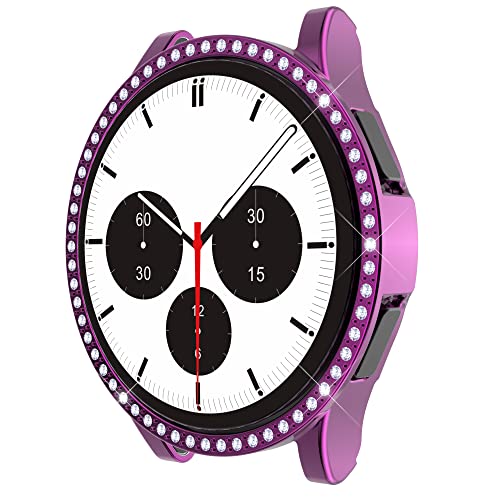 Compatible for Samsung Galaxy Watch 4 Classic 46mm 42mm (2021) Diamond PC Plating Bumper Case Bling Crystal Diamonds Shiny Glitter Frame Hard Protective Cover (42mm2021, Purple)