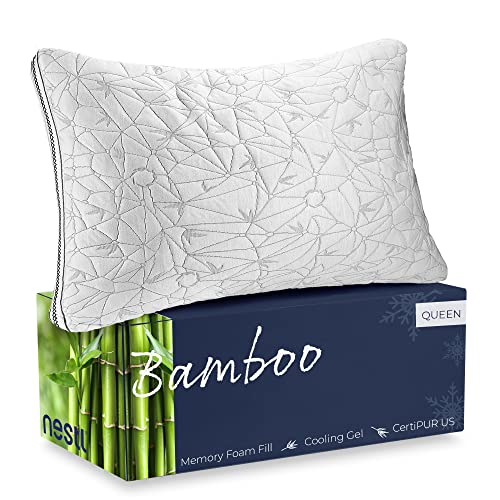 Image of Nestl Gel-Infused Memory Foam Pillow | Shredded Memory Foam Pillow | Cooling Pillow Cover | CertiPUR US Approved |Pillows for Sleeping - Queen - 1 Pack