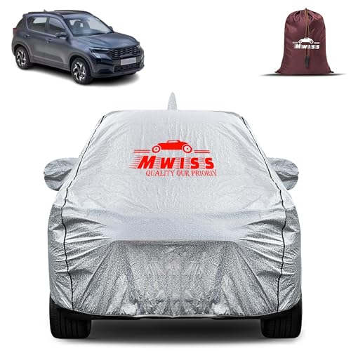 Image of Waterproof Car Body Cover for Kia Sonet | Mirror & Antenna Pocket Anti-Scratch with Soft Cotton Inner Lining Triple Stitched Protection| Heat Resistant | Rain Protection (Silver)