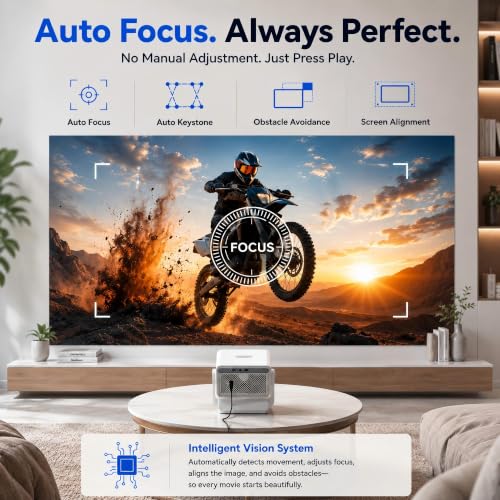 Image of [Now with Netflix & 3500ANSI] 4K Smart Projector with WiFi and Bluetooth, Auto Focus & Keystone Mini Projector with Stand, Outdoor Home Theater Small Proyector for bedroom(Off white)