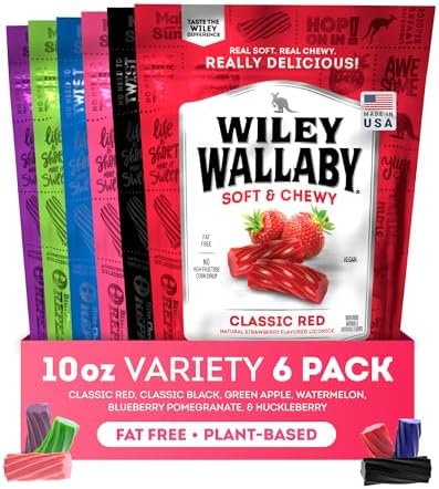 Wiley Wallaby Fruit Flavors & Classic Black Licorice Variety, 10oz, 6Pk