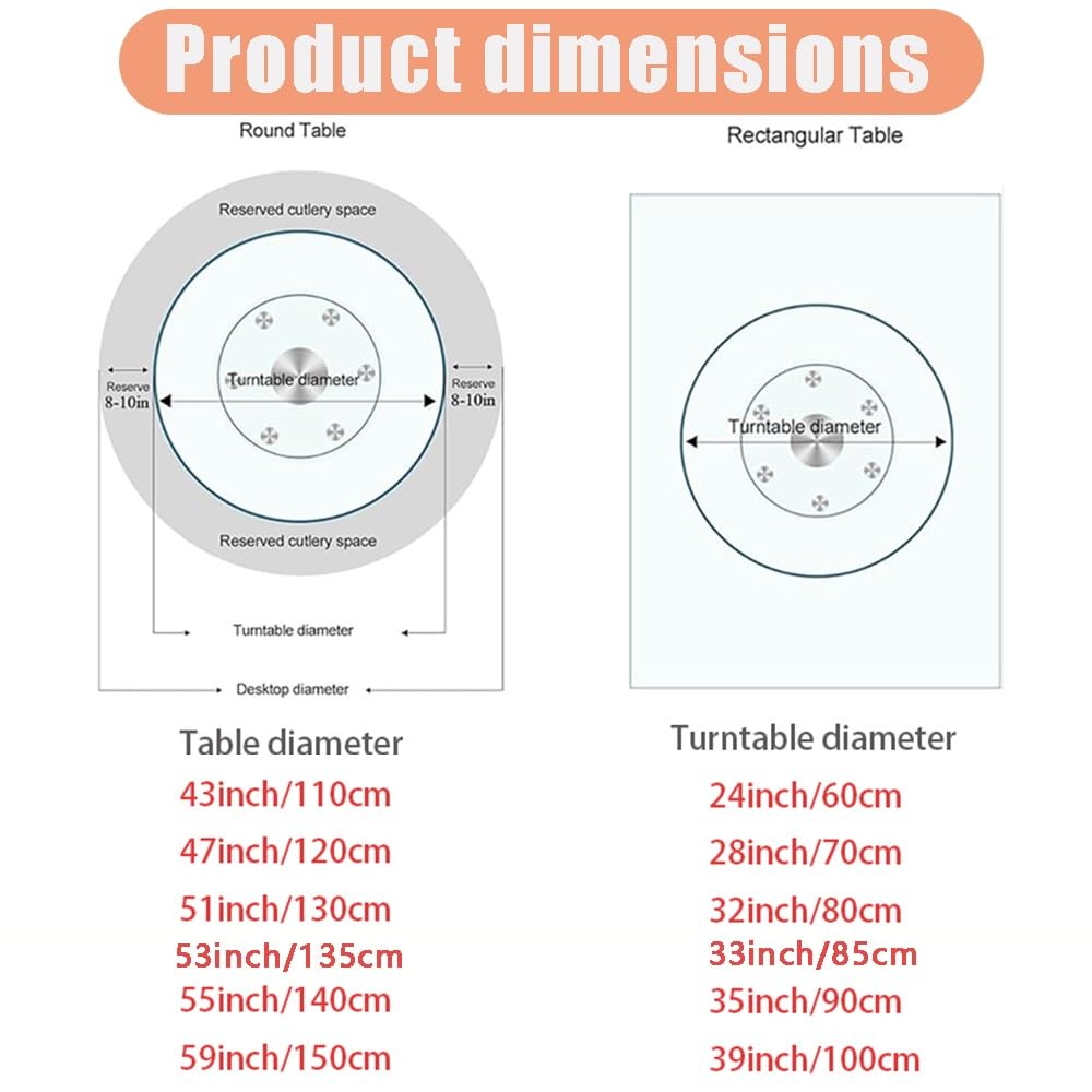 Gramofon Lazy Susan 91 cm – przezroczysta obrotowa taca do serwowania do jadalni gładki obrót idealna na stoły 71 cm i 81 cm, idealna do rozrywki i serwowania