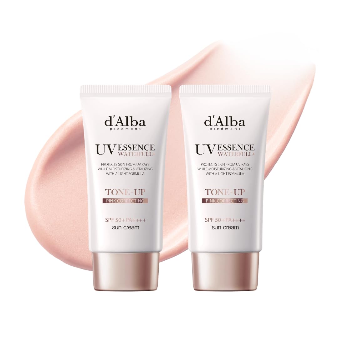 d'alba Piedmont Białe trufle Waterfull Pink Tone-up krem przeciwsłoneczny (50 ml x 2) | SPF 50+ PA++++, ochrona UVA/UVB, przyciemniana, nawilżająca hybrydowa ochrona przeciwsłoneczna dla promiennej cery