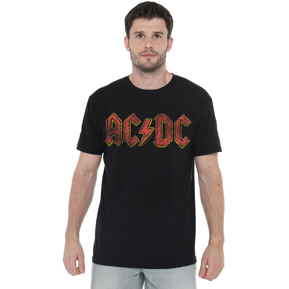 ACDC Hand Drawn Logo Unisex T Shirt, Black, Large