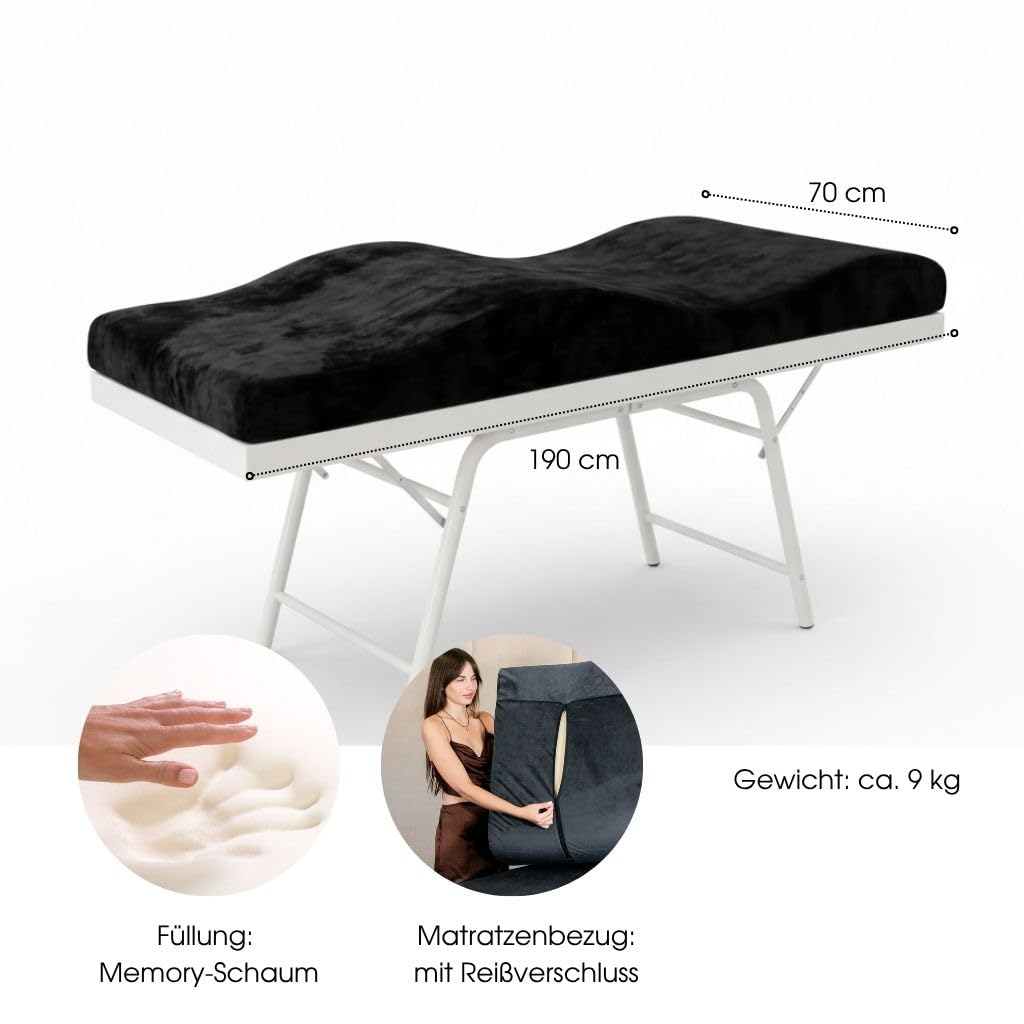 Materac-wave z memory foam do leżanka kosmetyczna/stoły do masażu, 190x70 cm, idealnie do salonu przedłużania rzęs, PMU, czarny