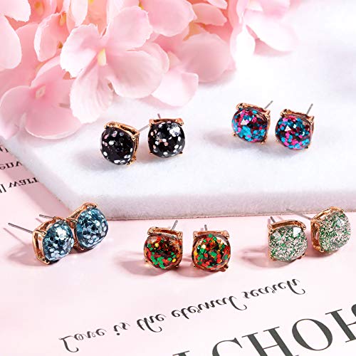 14 Pairs Valentine's Day Faux Druzy Earrings Faceted Square Glitter Stud Pierced Earrings Stainless Steel Bohemian Druzy Stud Earrings Set For Women Girls Present #TOP5