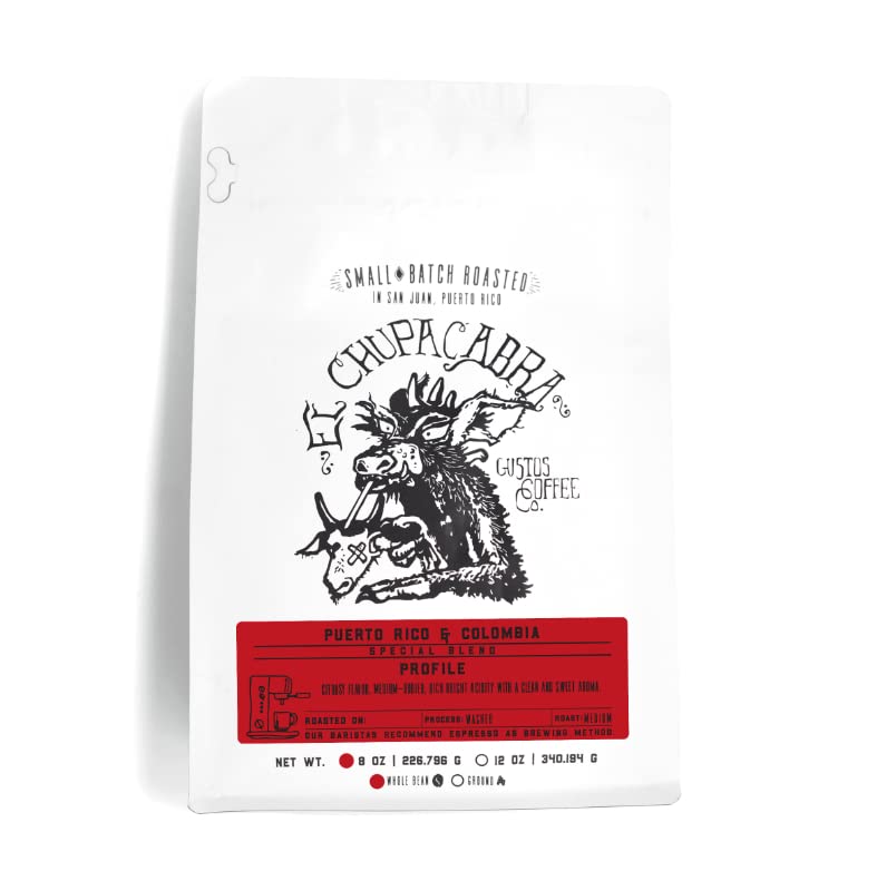 EL CHUPACABRA by Gustos Coffee | Puerto Rican & Colombian Medium Roast Whole Bean Coffee Blend | (1, 8oz)